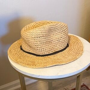 Raffia Fedora Hat with Black Band - Natural